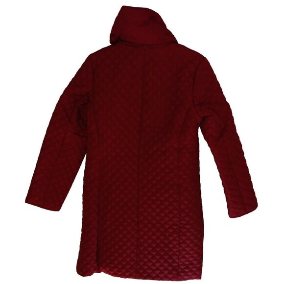 Isaac Mizrahi Live Coat Women's 2 Red Neck Bow Quilted Zip Snap Long Length - Picture 2 of 11